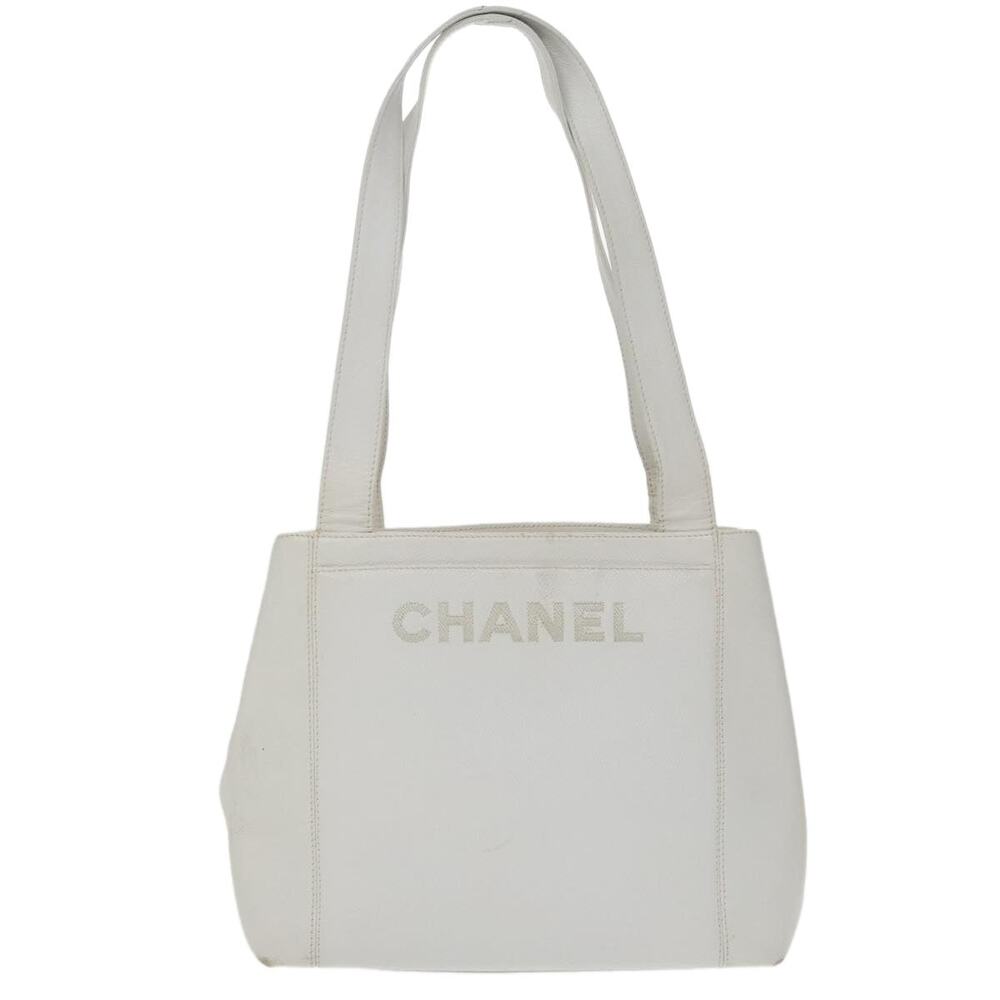 Chanel Shoulder Bag Caviar White Gold